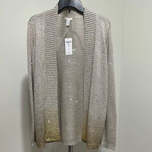 NWT Chico's Gold & Cream shimmering sparkle Cardigan